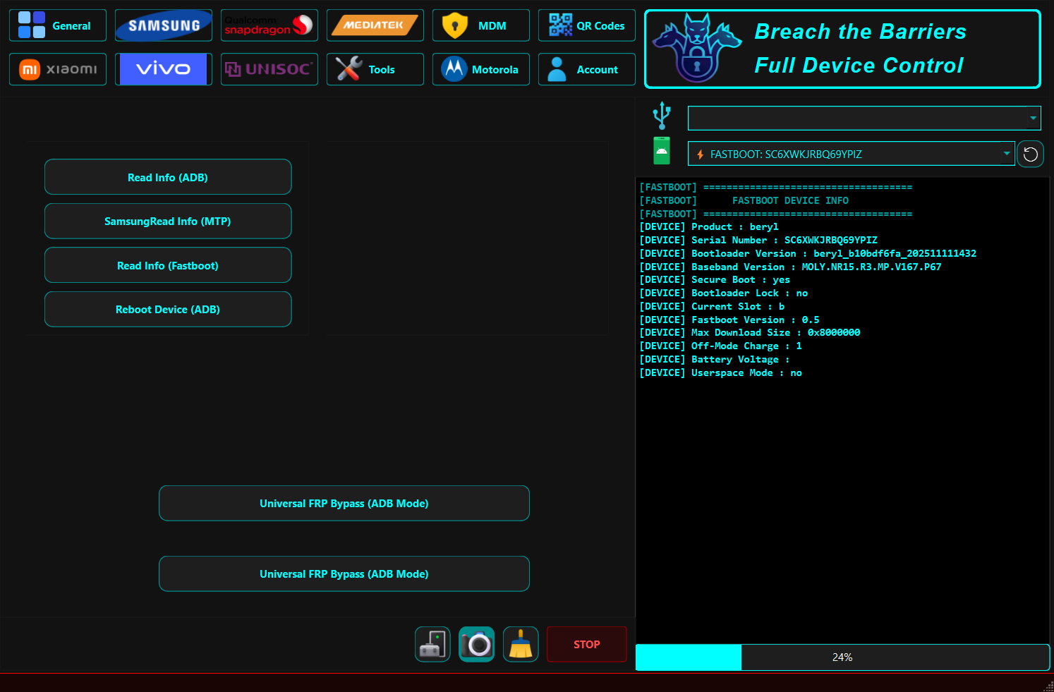 Cerberus Unlocker Application Screenshot